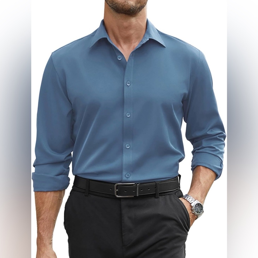 COOFANDY Mens Stretch Dress Shirts Long Sleeve Button Down Shirt Regular Fit, XL